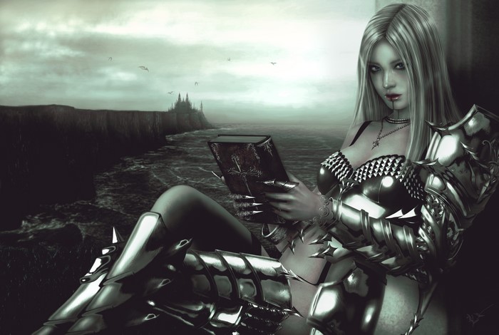 Gothic Fantasy Warrior Woman Reading Book