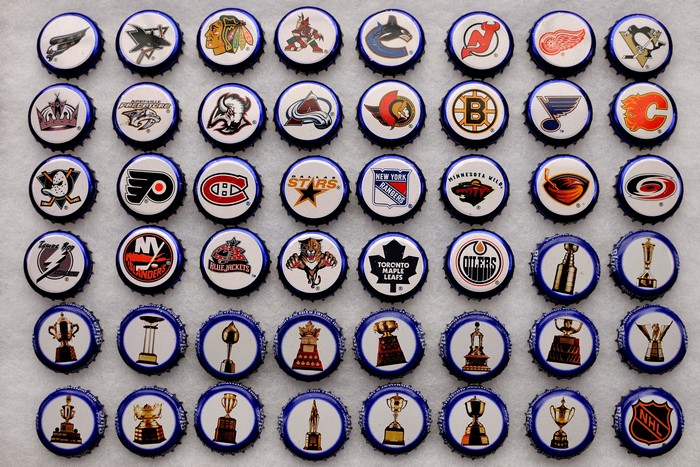 NHL Hockey Team Logos and Trophies Bottle Caps