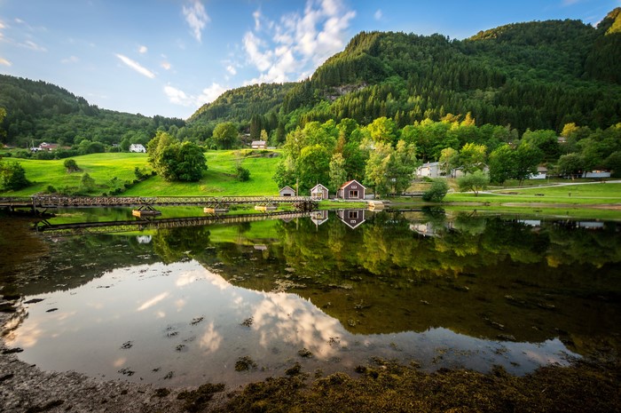 Flekke, Norway Scenery with Lake and Trees