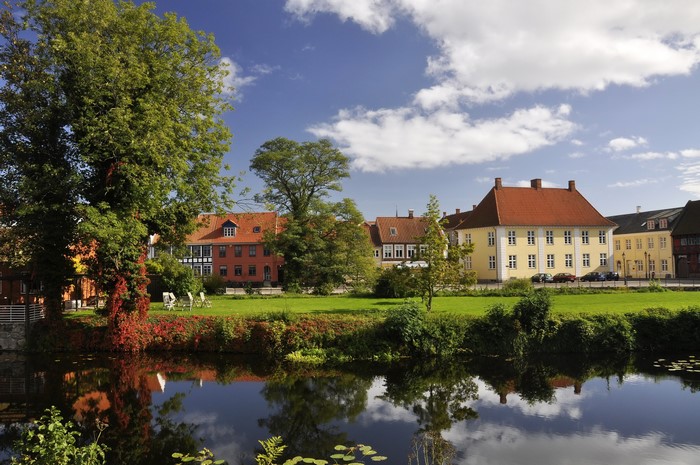 Houses by a river in Nyborg, Germany