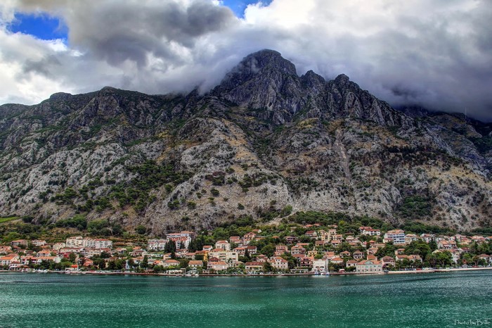 Dobrota, Montenegro: Houses on the Bay with Mountains