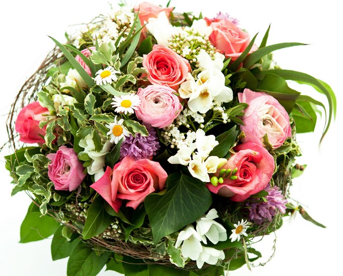 Bouquet of Roses, Ranunculus, Hyacinths, and Freesia