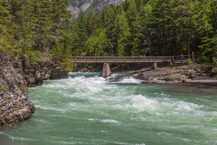 Bridge over a river in Glacier National Park, Montana, USA