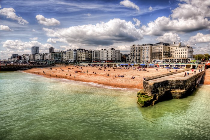 Brighton Beach with Buildings and Pier