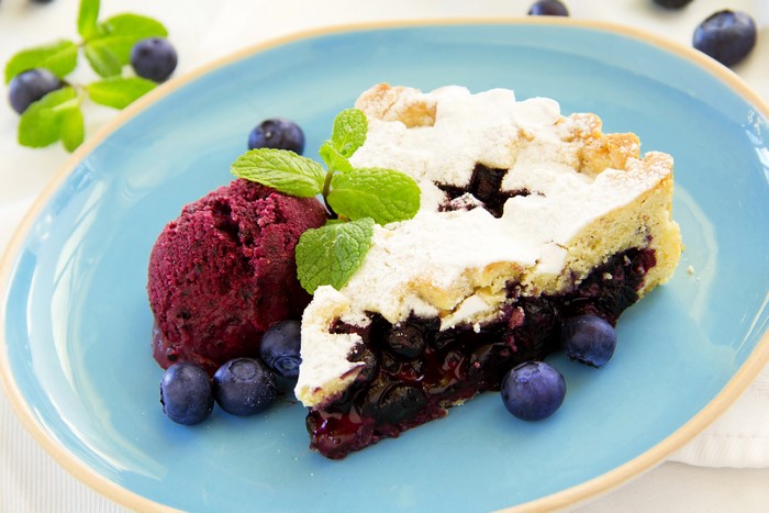 Blueberry Pie with Ice Cream and Blueberries