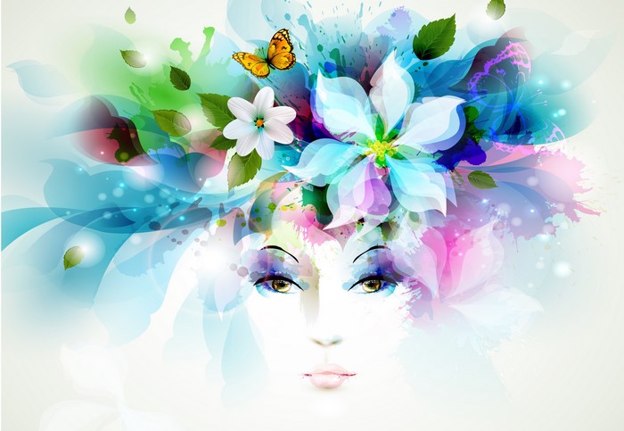Woman with flowers and butterfly