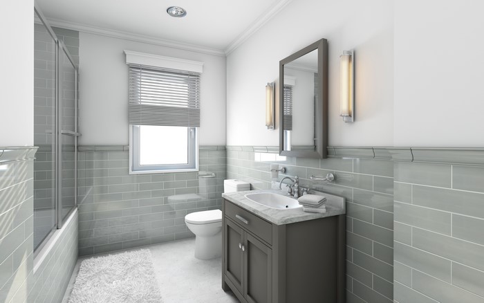 Modern Bathroom with Gray Tiles and Vanity
