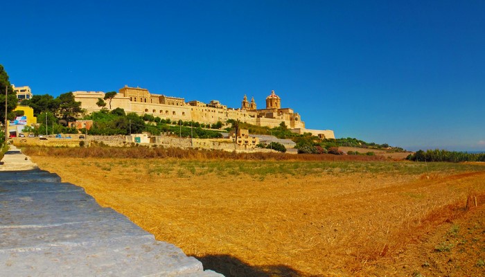 Mdina, Malta, historic buildings and fields