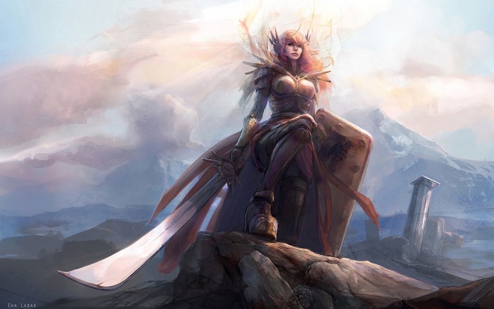 Leona from League of Legends with sword and shield