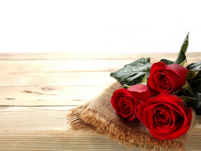 Red Roses on Burlap and Wood