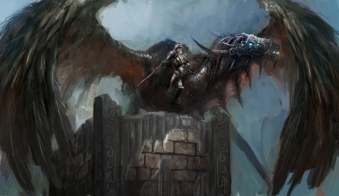 Knight Riding a Dragon on a Stone Structure