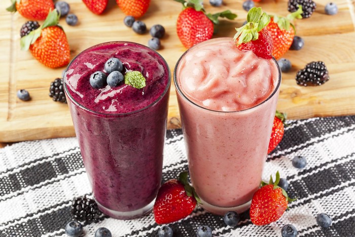Blueberry and Strawberry Smoothies with Fresh Berries