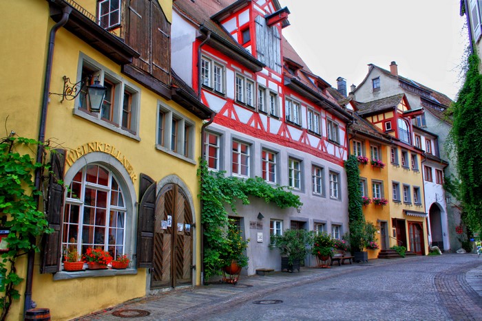 Meersburg, Germany street with colorful historic houses