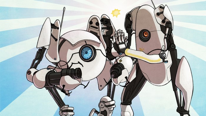 Portal 2 Robots Atlas and P-body High Five