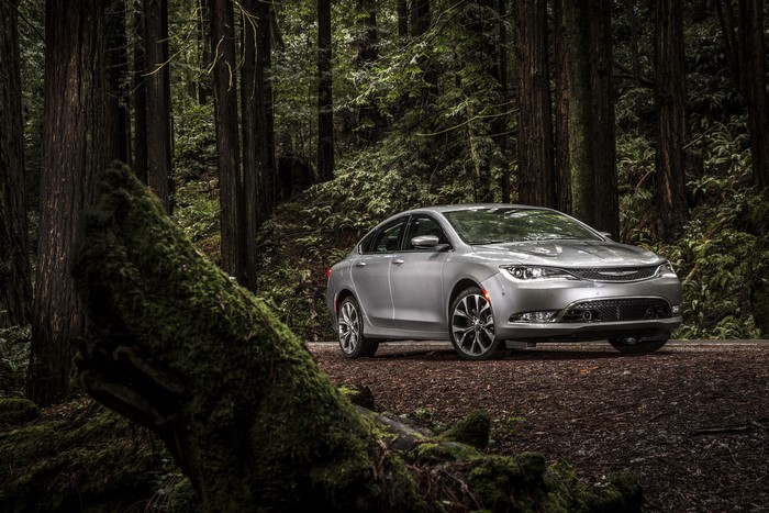 Silver 2015 Chrysler 200 Sedan in a Forest