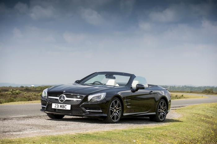 Black Mercedes-Benz SL 400 Cabriolet on a Road