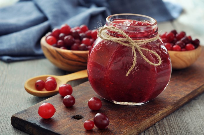 Cranberry Jam in a Jar with Fresh Cranberries