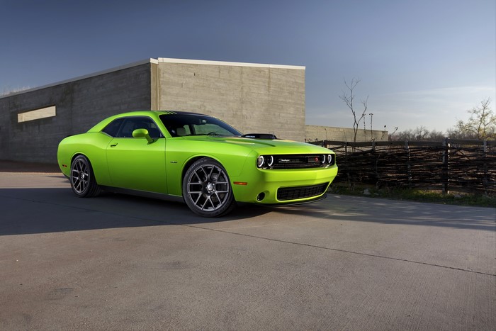 Dodge Challenger in yellow-green metallic color