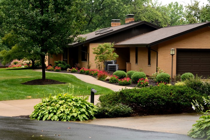 House with manicured lawn and garden