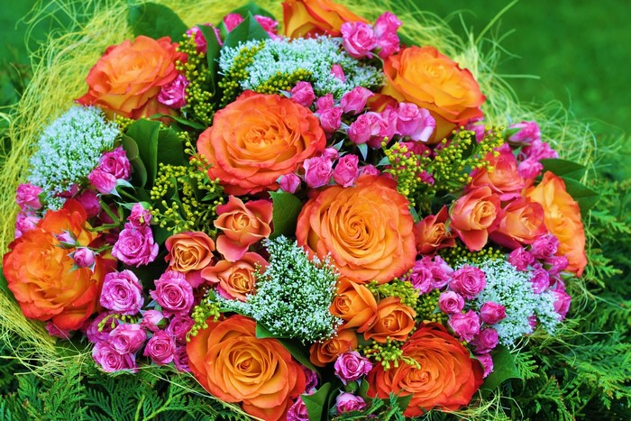 Bouquet of Orange and Pink Roses