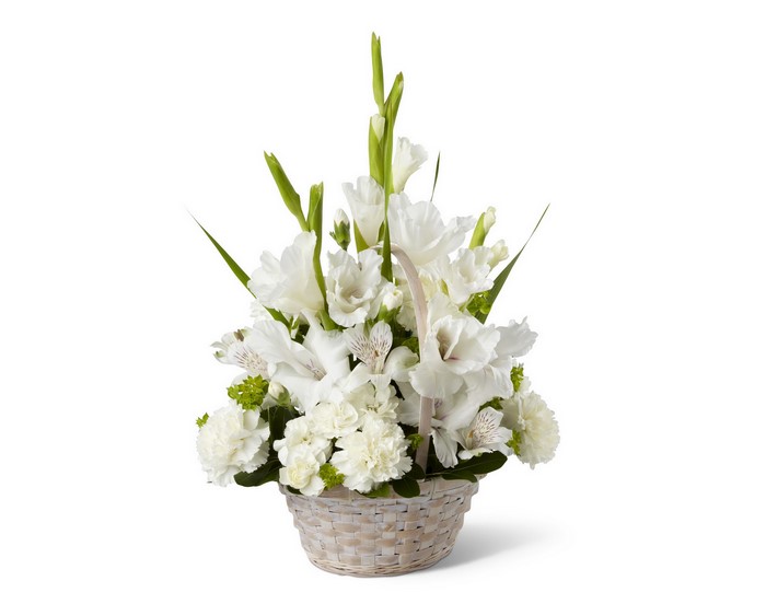 White Gladiolus, Alstroemeria, and Carnation Flower Basket