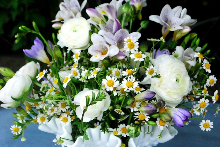 Bouquet of Ranunculus, Freesia, and Camomiles