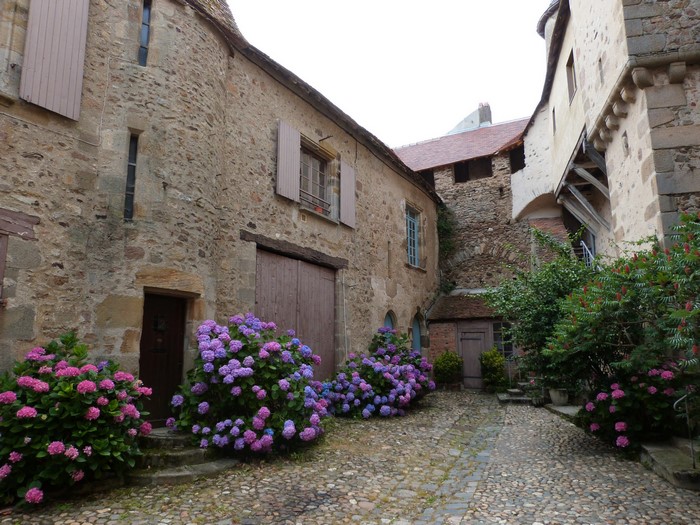 Stone houses with hydrangeas in France