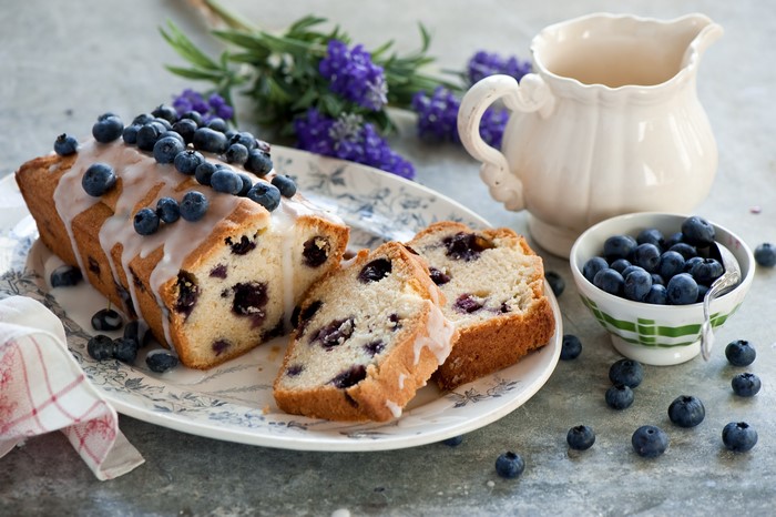 Blueberry Pound Cake with Glaze and Fresh Blueberries