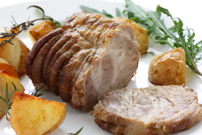 Roast Pork with Roasted Potatoes and Greens