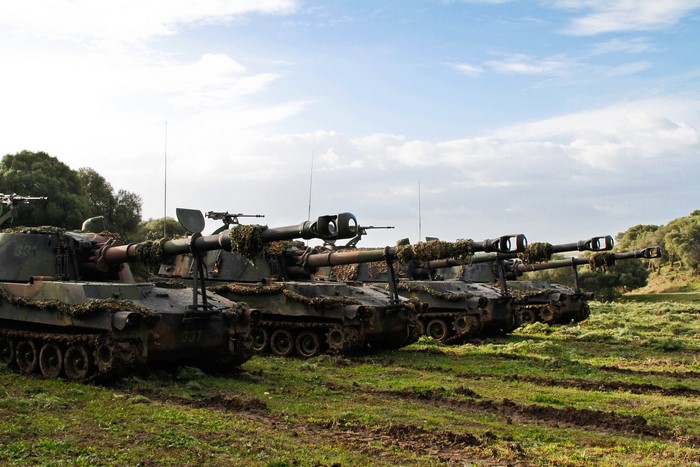 M109 Self-Propelled Howitzers Lined Up