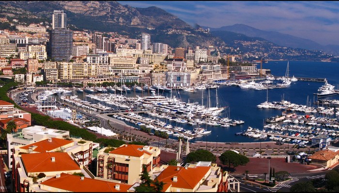 Port of Monaco with yachts and buildings