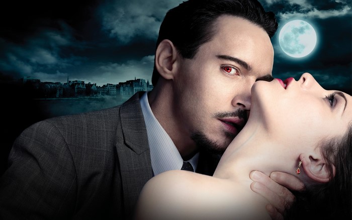 Dracula and woman under the moon