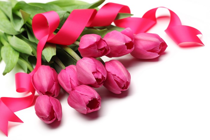 Pink Tulips with Pink Ribbon