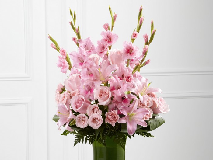 Pink Gladiolus, Rose, and Lily Bouquet