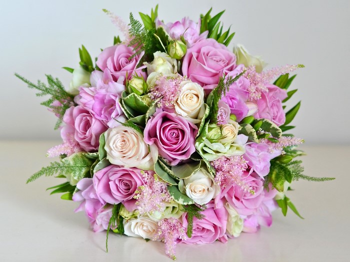 Pink and White Roses Bridal Bouquet