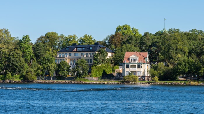 Houses on the shore in Stockholm, Sweden