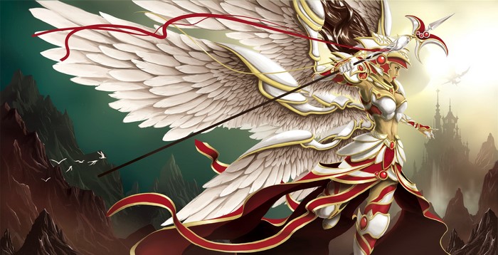 Angel warrior with wings and spear