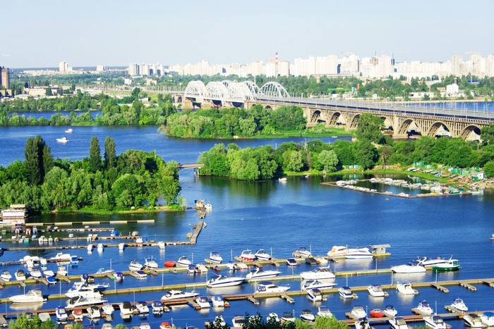River with bridges and marinas in Ukraine
