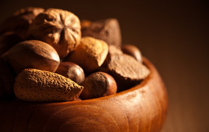 Bowl of assorted nuts, closeup