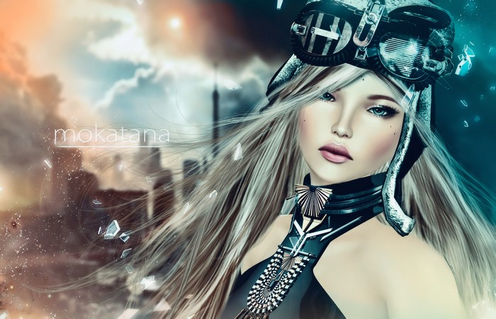 Mokotana with goggles and futuristic attire