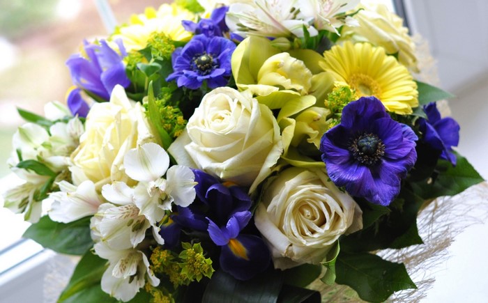 Bouquet of Roses, Gerberas, Anemones, and Orchids
