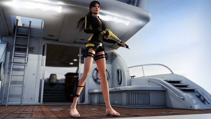 Lara Croft from Tomb Raider on a Yacht