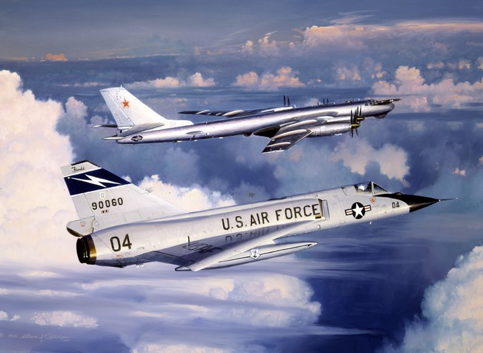 F-106 and Soviet Bomber Painting by William S. Phillips
