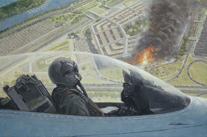 Fighter Jet Cockpit Over the Pentagon on 9/11