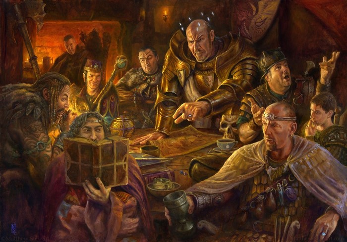 Dungeons & Dragons characters gathered around a table
