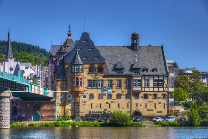 4K Traben-Trarbach Germany Riverfront Buildings