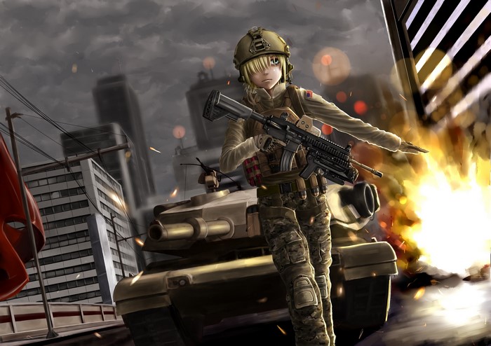 Soldier with rifle and tank in Battlefield 4