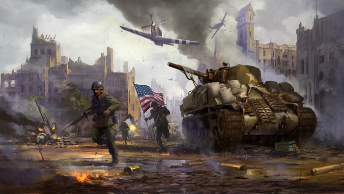 War Thunder M4 Sherman Tank and Mustang Airplanes Battle