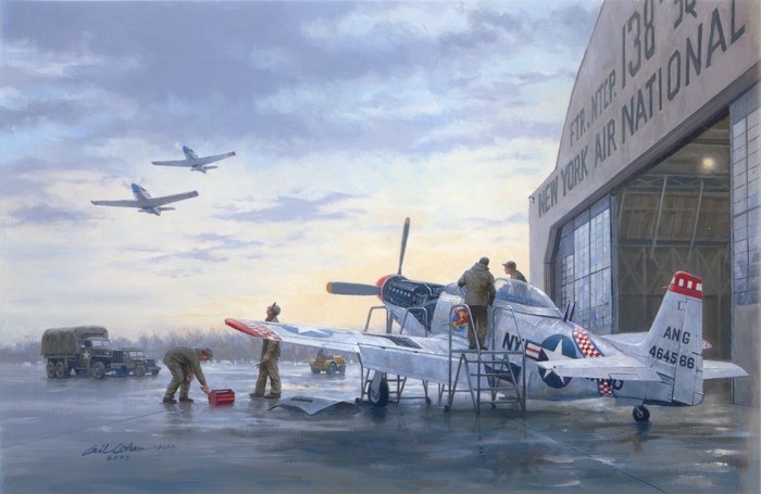 Runway Alert: P-51 at New York Air National Guard Hangar