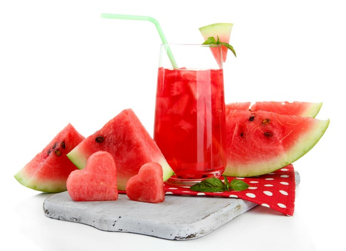 Watermelon Juice with Slices and Heart Shapes